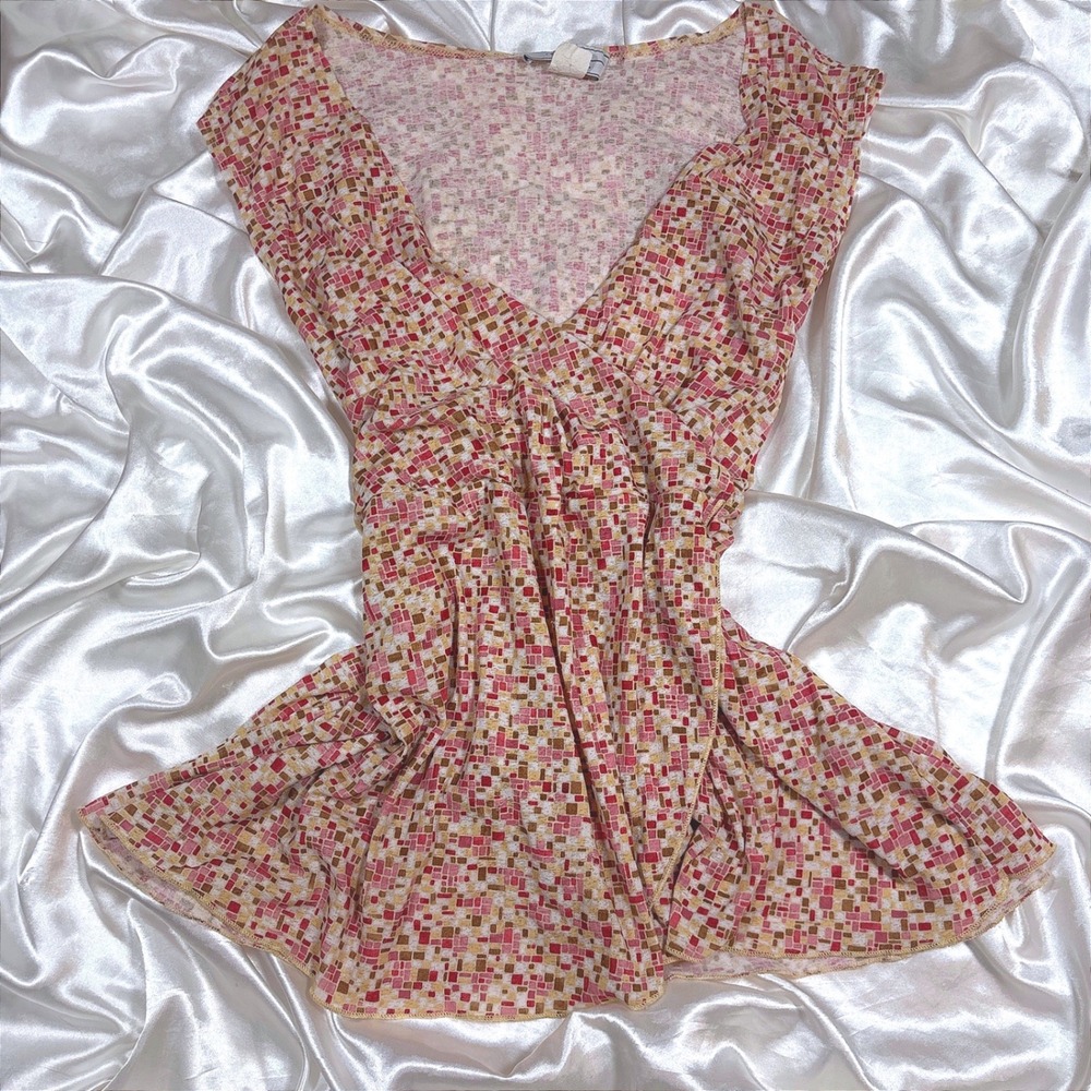 y2k Jamie Nicole Top Pink Excellent Geometric Faux Wrap Sleeveless Blouse 1X